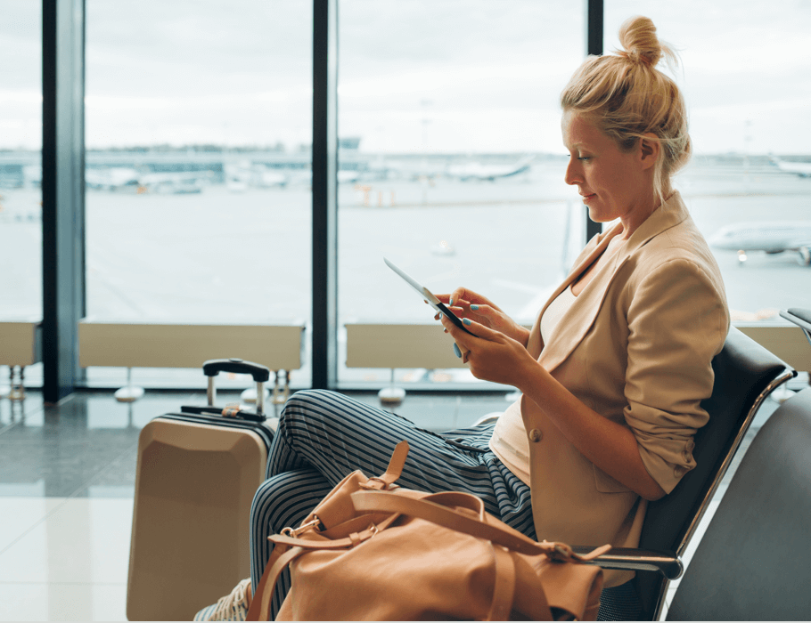 Woman on phone in airport