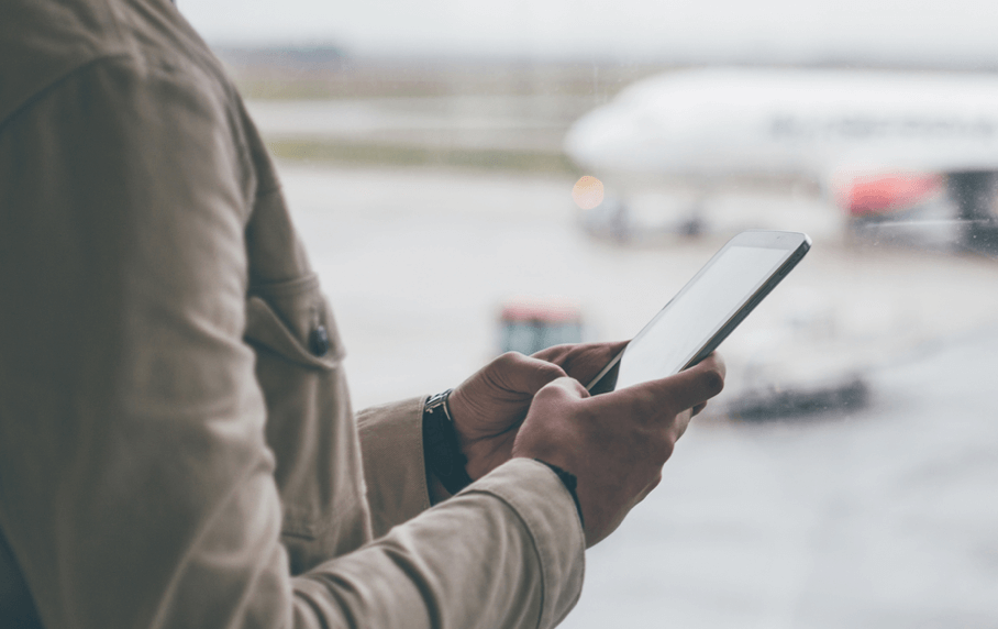 Man on phone in airport